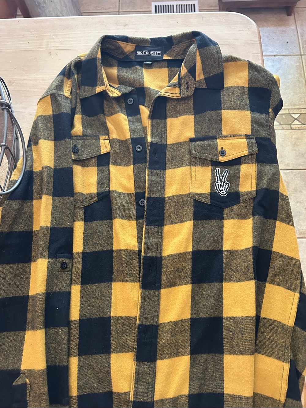 riot society Yellow and Black Buffalo Plaid Button-Down Shirt Jacket